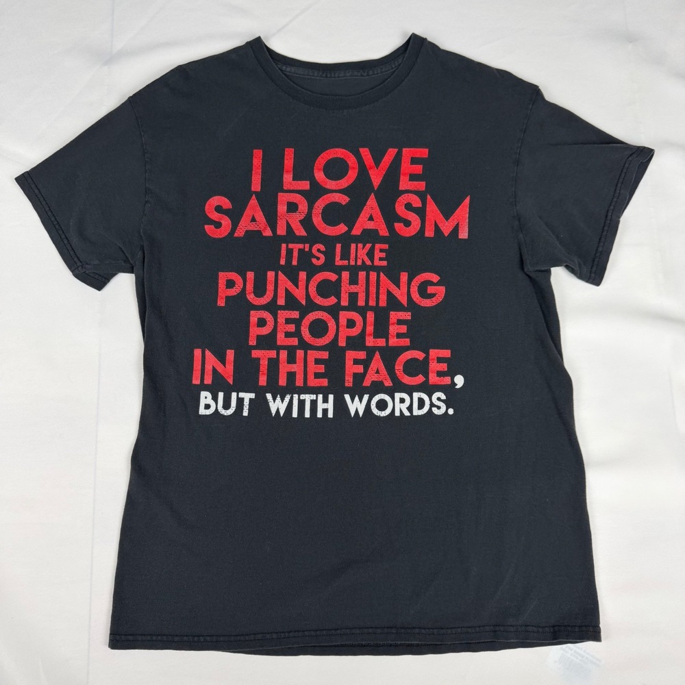 Spencer's I Love Sarcasm Graphic T-Shirt Mens Medium Black Red Funny Humor Tee
